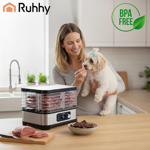 Ruhhy Dörrgerät – 400 W Lebensmittel-Dörrautomat mit 5 Tabletts, Timer & Temperaturregelung (10 L)