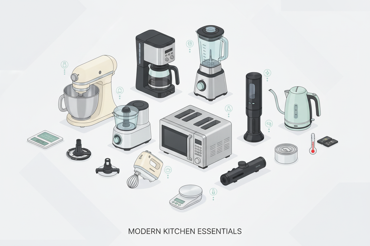Ein Überschaubild über Küchengeräte