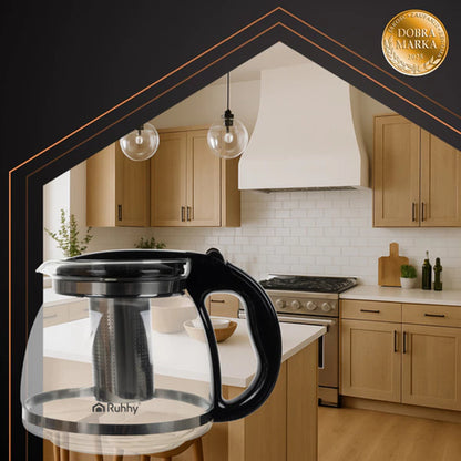 RUHHY Glasteekanne mit Sieb – 2 Liter Teekanne aus Glas für Tee, Kaffee & Kräuter