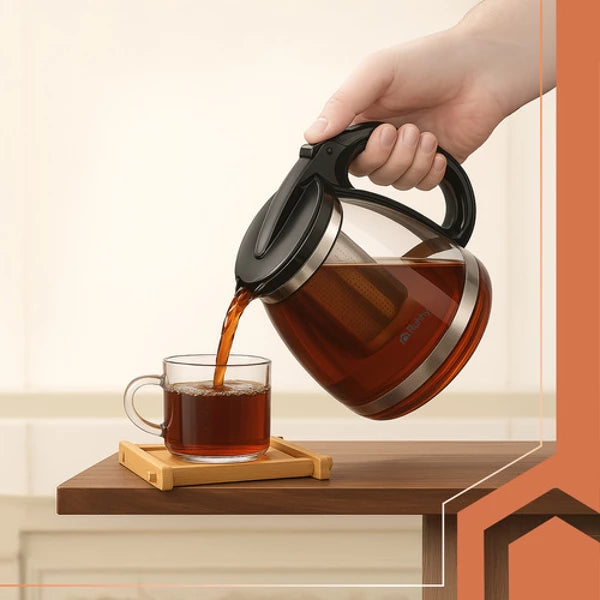 RUHHY Glasteekanne mit Sieb – 2 Liter Teekanne aus Glas für Tee, Kaffee & Kräuter