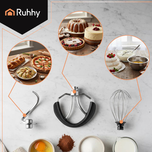 Ruhhy Planeten-Küchenmaschine mit Mixer • 2200 W • 6,2 L Edelstahlschüssel • 6 Geschwindigkeiten + PULSE