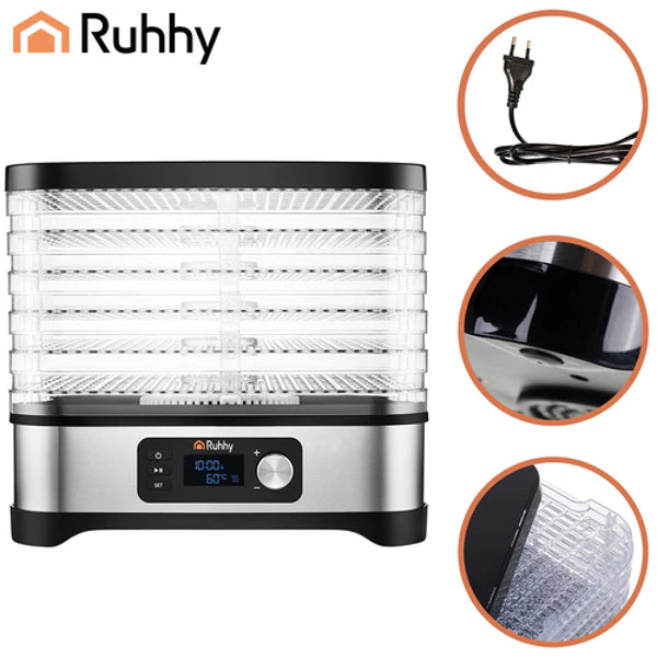 Ruhhy Dörrgerät – 400 W Lebensmittel-Dörrautomat mit 5 Tabletts, Timer & Temperaturregelung (10 L)