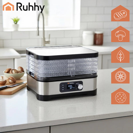 Ruhhy Dörrgerät – 400 W Lebensmittel-Dörrautomat mit 5 Tabletts, Timer & Temperaturregelung (10 L)